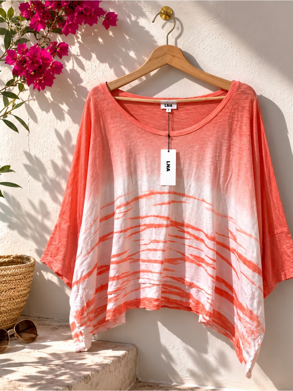 Dolman Top NWT LNA Sunset Ombre Dip Dye Oversized Coral Orange